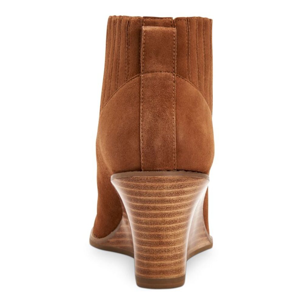 NWT CALVIN KLEIN Womens Brown Hidden Tabby Toe Wedge Slip On Leather Booties 5 - Picture 2 of 5